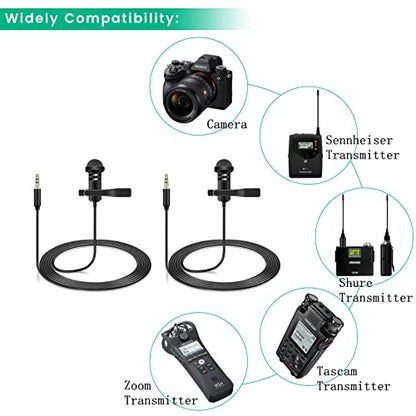 2-Pack Lavalier Microphone for DJI Mic 2 & Rode Wireless Pro Transmitters | Omnidirectional Lav Lapel Wearable Mic for Vlog Interview Streaming Lectures Broadcasters - color: Regular Version