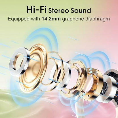 Aptkdoe Wireless Earbuds 75H Bluetooth 5.4 Sport Headphones with Earhooks | IPX7 Waterproof In-ear Buds Feature ENC Noise Cancelling Mic. Stereo Sound Device for Gym Running Workout, Rose Gold - color: Rose Gold