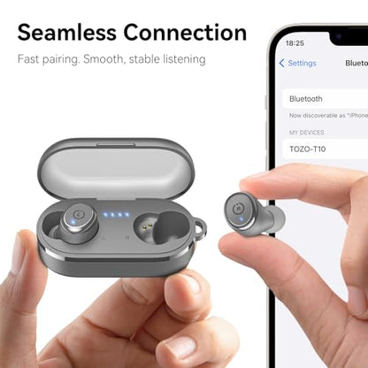TOZO T10 Wireless Earbuds Powerful Bass Stereo Wireless Charging, APP, IPX8 | Waterproof, 55H Playtime, Ergonomic Design In Ear buds, App Customize EQ, Bluetooth 5.3 Headphones for Work, Travel, Gray - color: Matte Gray