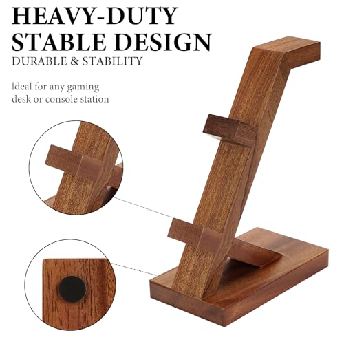 GEEKRIA Solid Wood Dual Gamepad and Headphone Stand, Controller Storage Holder for PS4, PS5, Xbox, Switch, 8BitDo, Universal Desk Game Accessories - color: Brown