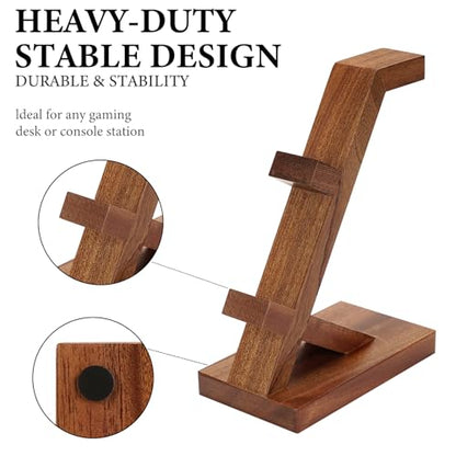 GEEKRIA Solid Wood Dual Gamepad and Headphone Stand, Controller Storage Holder for PS4, PS5, Xbox, Switch, 8BitDo, Universal Desk Game Accessories - color: Brown