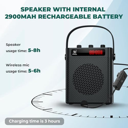 30W Wireless Voice Amplifier with Headset Microphone | Portable Bluetooth 5.3 PA System for Teachers, Personal Rechargeable Megaphone with Speaker for Teaching & Speaking S93