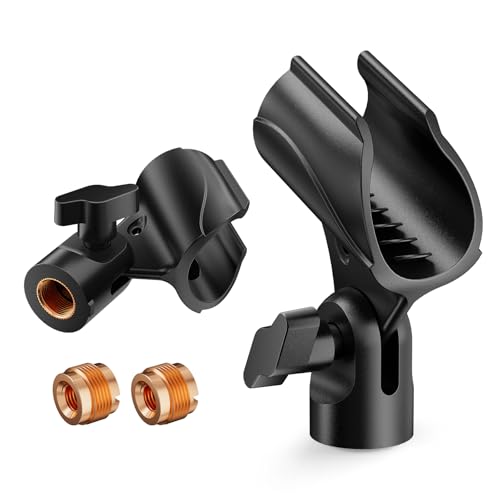 2 Pack Universal Microphone Clips, 5/8" to 3/8" Adapter | Adjustable Mic Holders Include a 5/8" Male to 3/8" Female Adapter, for Microphone Stand - size: 2 Pack