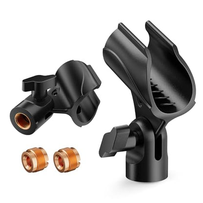 2 Pack Universal Microphone Clips, 5/8" to 3/8" Adapter | Adjustable Mic Holders Include a 5/8" Male to 3/8" Female Adapter, for Microphone Stand - size: 2 Pack
