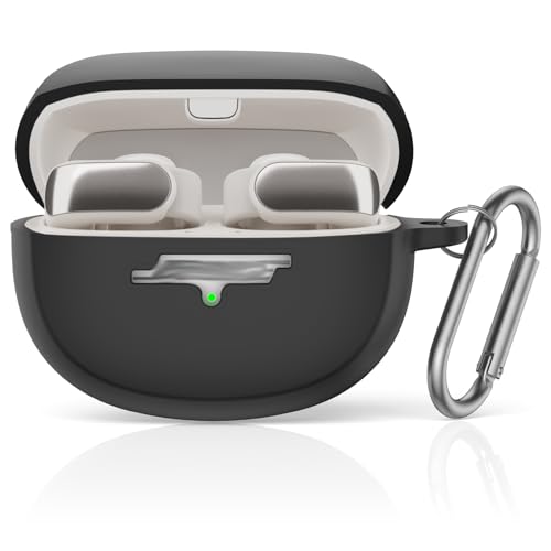 for New Bose Ultra Open Earbuds Case(2024), Black | Silicone Shockproof Protective Cover for Bose Open Ear Wireless Earbuds Accessories with Carabiner - color: black