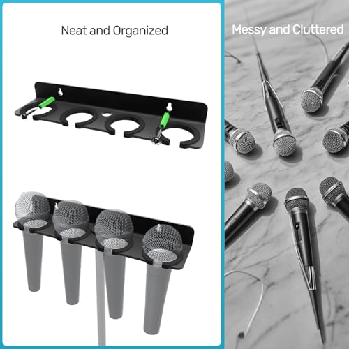 Multi Mic Holder for Stand, Wall Mount for 4 Handheld Wired/Wireless Mics | With Rubber Padding Protection, Fits 5/8"-27 & 3/8"-16 Thread Stand, Holds Up to 4 Dynamic Mics, Sturdy Mic Storage Organizer - size: Mic Holder UP to 4 (1 Set) - Black