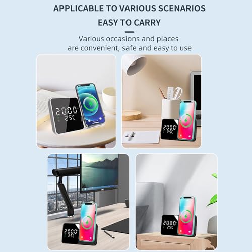 IHAO Multifunctional Alarm Clock with Wireless Charging for Phone 15W Fast Charger Large LED Display Temperature Phone Bracket for Bedside & Desk-W5 White - color: Wireless Charger Alarm Clock W5 White