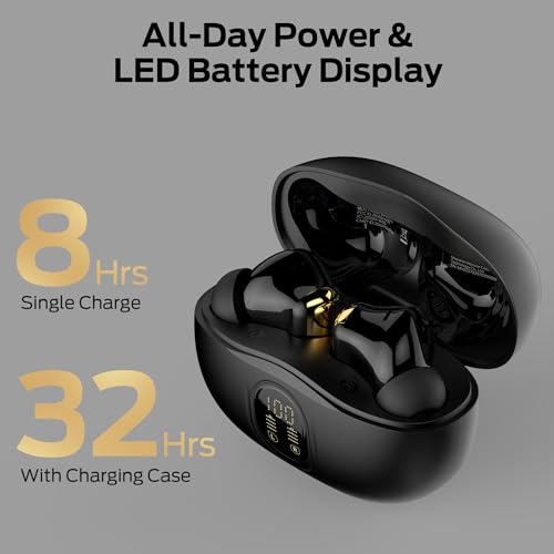 Monster N-Lite 217 Wireless Earbuds, Bluetooth 6.0 Stereo Headphones with Powerful Bass, Built-in Smart Noise Cancelling Mic for Clear Calls, Comfortable Fit, 32H Playtime, IPX5 Waterproof, Black