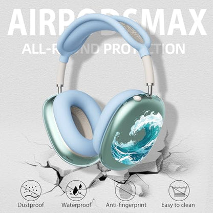 Sea Ocean Waves Clear Case for Airpods Max Headphones Unique Hawaii Design Soft TPU Ear Cups Cover Anti-Scratch Silicone Ear Pad Protective Case 53 Headband Cover for Apple Airpods Max - color: Waves 02