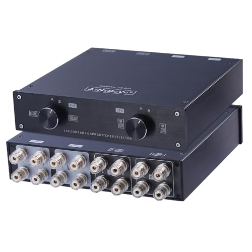 2 Zone Amplifier Speaker Lossless Switcher Selector, 2 in 2 Out Amps Speakers Switch Control Box Splitter, 2 Way Stereo Audio A B Switches