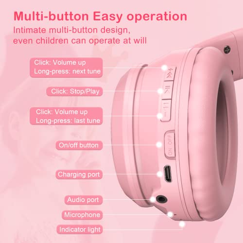 Bluetooth RGB Cat Ear Headphones, Foldable/Built-in Mic, A Pink | Wireless/wired, clear Hi-Fi sound, breathing lights, for kids/adults/girls/school/gaming, works with phone/laptop/PC/tablet - color: A Pink
