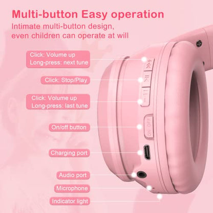 Bluetooth RGB Cat Ear Headphones, Foldable/Built-in Mic, A Pink | Wireless/wired, clear Hi-Fi sound, breathing lights, for kids/adults/girls/school/gaming, works with phone/laptop/PC/tablet - color: A Pink