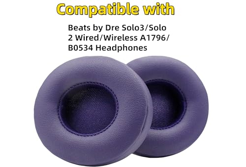 Solo2/Solo 3 Ear Pads Replacement,Compatible with Beats by Dre Solo 3/Solo 2 Wired/Wireless A1796/B0534 Headphones,Comfortable & Noise Isolating Ear Pads Cushions(Violet) - color: Violet