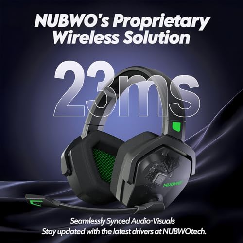 NUBWO G06 Dual Wireless Gaming Headset with Microphone for PS5, PS4, PC - 23ms Low Latency Audio - 100-Hour of Playtime - 50mm Drivers (Black-Green) - color: Black-Green