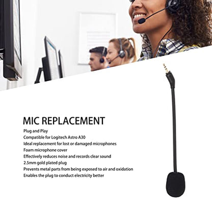 Mic Replacement for A30, 2.5mm Detachable Boom Microphone, Noise Reduction, Plug and Play for Clear Sound