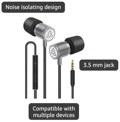 LUDOS Ultra Wired Earbuds in-Ear Headphones, 5 Years Warranty, Earphones with Microphone, Noise Isolating Ear Buds, Memory Foam for iPhone, Samsung, School Students, Kids, Women, Small Ears - Grey - color: Grey, style: 3.5 mm