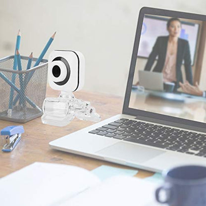 480P Computer Camera - PC Webcam with Transparent Clip - Built in Microphone - for Laptops and Desktop - for Video Calling, Conferencing, Gaming(White)
