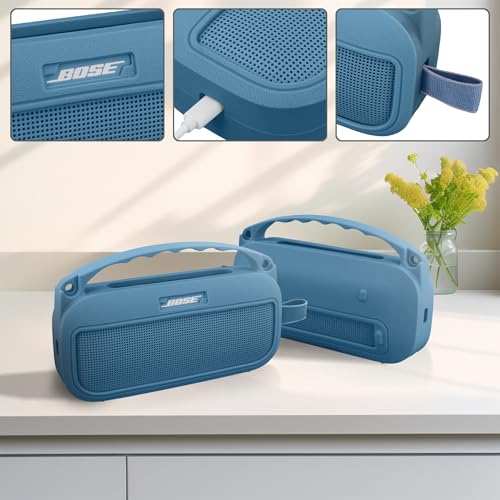 co2CREA Soft Silicone Case for Bose SoundLink Flex 2nd Gen, Blue | Skin-Friendly Handle, Adjustable Shoulder Strap, Crossbody Carrying, Aluminum Carabiner, Lightweight - color: Blue Dusk Case