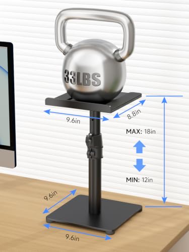 Suptek Desktop Speaker Stand Set, 9.6 x 8.8 inch Trays, 12-18" Height Adjustment and Tilt, Large Audio Holders for Computer and Bookshelf Speakers, Elevated Sound, 2 Pack, Black, SDM001TH - color: Black, size: 9.6" x 8.8" x 18"