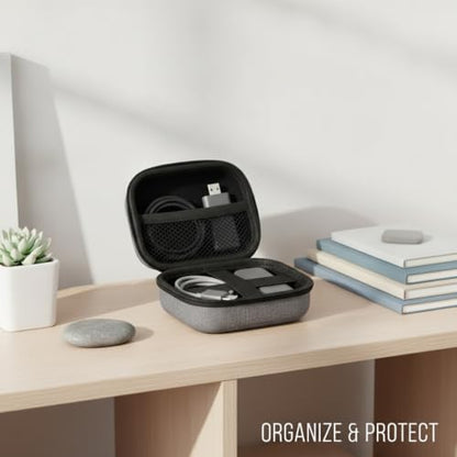 Compact EVA Case for Cables, Earbuds & Small Electronics - Portable Zippered Organizer Pouch, Gray