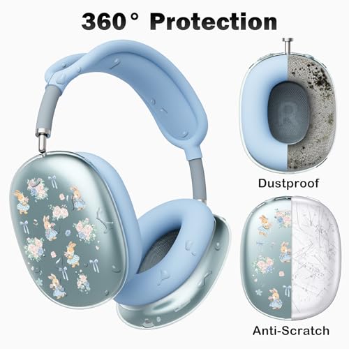 for AirPods Max Headphones Bunny Bow Ear Covers for AirPods Max 2 - color: Bunny Flower C/Blue