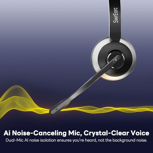 Bluetooth Headset, Wireless Headset with Mic for Work, Advanced AI Noise Cancelling Microphone (Clear Calls & Mic Mute), Bluetooth 5.3, USB Dongle, Headphones with Mic, for PC/Zoom/Office - color: Black