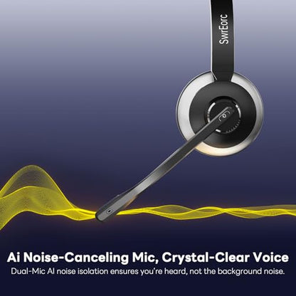 Bluetooth Headset, Wireless Headset with Mic for Work, Advanced AI Noise Cancelling Microphone (Clear Calls & Mic Mute), Bluetooth 5.3, USB Dongle, Headphones with Mic, for PC/Zoom/Office - color: Black