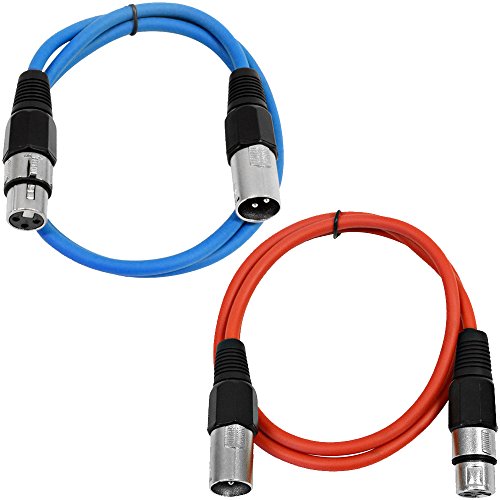 Seismic Audio Speakers XLR Patch Cables, XLR Male to XLR Female Patch Cables, 3 Foot Cable - color: Blue and Red