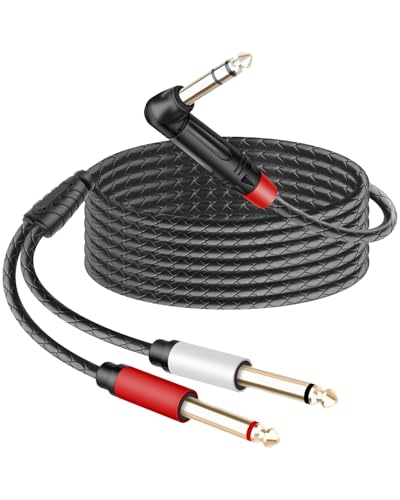 Guitar Cable Right Angle 1/4 inch TRS Stereo to Dual 1/4 inch TS Mono Insert Cable,Stereo Y Splitter Cable,90 Degree 6.35mm Male to Dual 6.35mm Male Audio Cord(5.9FT/1.8M) - style: 90 6.35 TRS to Dual 6.35 TS(5.9FT/1.8M)