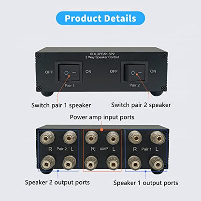 SP2 2 Zone Speaker Selector Switch Box, Passive Audio switcher