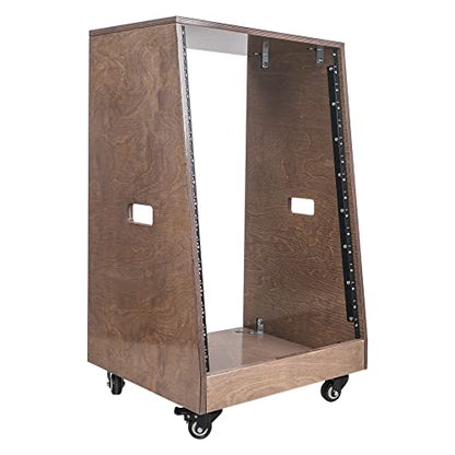 Sound Town DIY Solid Baltic Birch Plywood Slanted 16U Studio Rack, Weathered Brown, Rubber Feet, Casters (SDRK-16TB) - size: 16U,Weathered Brown
