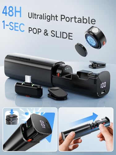 Wireless Lavalier Microphone for iPhone 15/16 & Android with USB-C Plug-Play, Mini Microphone with Noise Reduction, 360° Pickup, 36H Charging Case for Video Recording,Live Streaming, YouTube, TikTok - size: USB-C RX to 2 (With Charging case)