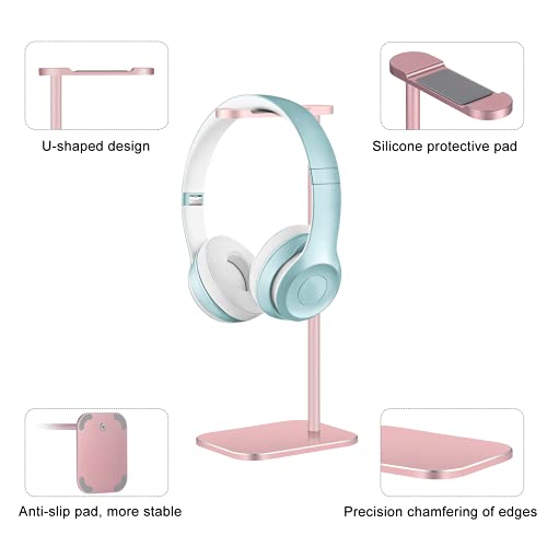Headphone Stand Aluminum, Headset Holder with Solid Metal Base for Desk, Compatible with Most Headphones (Rose Gold) - color: Rose Gold