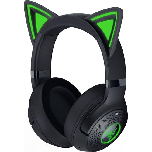 Razer Kraken Kitty V2 BT Wireless RGB Headset, Black | Chroma RGB Kitty Ears & Earcups, Bluetooth 5.2, 40 mm Drivers, Noise-cancelling Mics, Lightweight, USB-C, 40 Hr Battery - color: Black