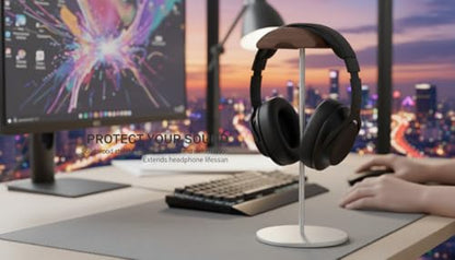 Micool Headphone Stand, Aluminum & Wood Holder with Heavy Stable Base, Universal Gaming Headset Stand for Desk, Compatible with All Over-Ear Headphones