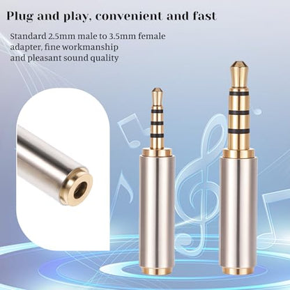 2.5mm to 3.5mm Adapter and 3.5mm to 2.5mm Adapter, Male to Female Stereo Audio Adapters Full Metal Audio Connector 3 Ring Jack Stereo or Mono Converter for Smartphones, Headphone, Mic, Tablets