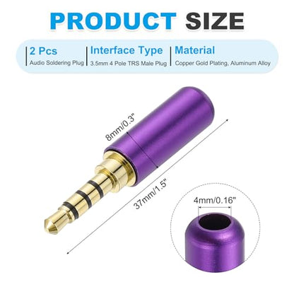 MECCANIXITY 2Pcs 3.5mm Replacement Repair Plug Jack 4 Pole Purple - color: Purple