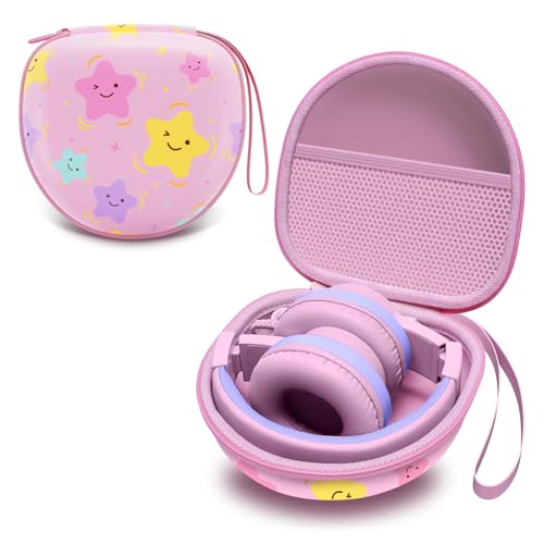 Kids Headphones Case for Folding Headphone, Star Pink(Case Only) | Compatible with iClever BTH12/HS19/BTH26/JoySpark-T5/Candy Bila BH03/EarFun/IMYB/MIDOLA MD-B01/noot Products Kids Headphones - color: Star Pink