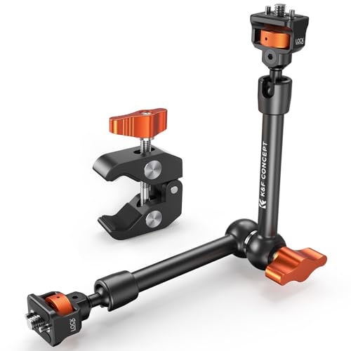 K&F CONCEPT 11" Magic Arm Clamp with Clamp ARRI 1/4" & 3/8" Thread Screw | 360° Ball Heads Arm with Clamp Mount for Monitor, LED Light, Webcam, Action Camera, MS33 - size: 11 Inch with Clamp