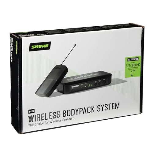 Shure BLX14/B98 Instrument Audio System H10 Band (542–572 MHz) – BLX4 Receiver, BLX1 Bodypack & BETA 98H/C Clip-On Mic for Brass, Woodwinds & Percussion, Up to 14 Hr Battery, 300 ft Range - style: Standard