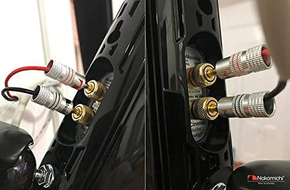 Nakamichi GrubLock Excel Series 24k Gold Plated Banana Plugs, 10-18 AWG | Gauge Size 4mm for Speakers Amplifier Hi-Fi AV Receiver Stereo Audio Wire Cable Screw Connector, 4 Pcs (2-Pairs) - size: 4 Pcs (2-Pairs)