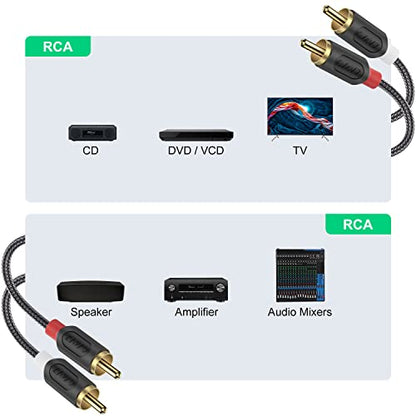 J&D RCA Audio Cable, Audiowave Series 2 RCA Male to Male Stereo Audio Cable for Home Theater, HDTV, Gaming Consoles, Hi-Fi Systems - Gold Plated Connecter, Nylon Braid (6 Feet) - size: 6 Feet