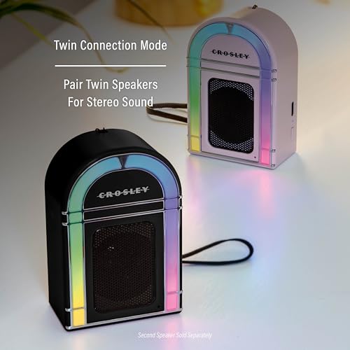 Crosley CR3046A-BK Mini Jukebox Portable Bluetooth Speaker, Black | Bluetooth In, 5 Color-Changing Light Modes, LED Lights Sync with Music, Rechargeable Lithium-Ion Battery - color: Black