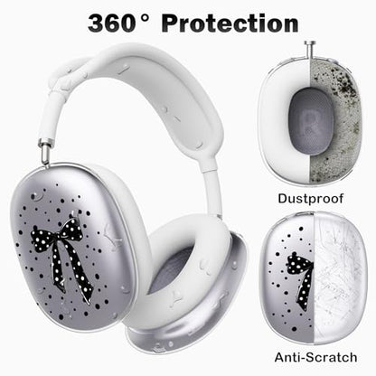 for AirPods Max Headphones Black Bow Ear Covers for AirPods Max 2 | Cute Polka Dot Clear Ear Cups Cover | White Silicone Ear Pad Case Headband Cover for Apple AirPods Max 2/1 (2026/2024/2020) - color: Black Bow E/White