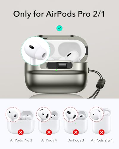 ESR for AirPods Pro 2 Case, Compatible with MagSafe, Titanium | (2023/2022/2019),Compatible with Airpods Pro (USB-C/Lightning Cable), Magnetic Lid, Full Drop Protection Cover with Lanyard - color: Titanium, size: Airpods Pro 2&1 Case