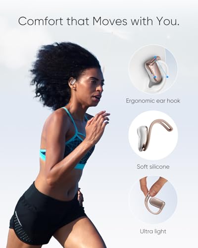 Open Ear Headphones, 48H Playtime for Workout, Gold Rose | 0.28oz Lightweight Next-Gen Bluetooth 5.4 Air Conduction Wireless Earbuds w/Extra Bass, ENC Mic, IPX5, 3 EQ Mode - color: Gold Rose