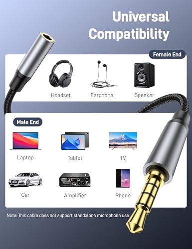 33FT 3.5mm TRRS Cable, 4 Pole TRRS 3.5mm Extension with Microphone, Male to Female Stereo Audio Cable Gold Plated Nylon Braided for iPhone, iPad, Smartphones, Media Players. - size: 33FT