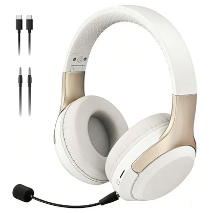 Wireless Bluetooth Over-Ear Headphones with Microphone, 24H Playtime, Bluetooth 5.3, Comfortable and Foldable Design, Over Ear Lightweight Headset for Sports, Travel, Home, Office (Beige) - color: Beige A