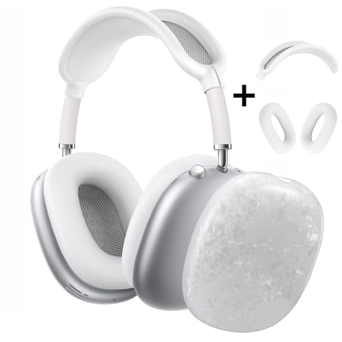 for Cute Glitter Airpods Max Case with Cleaner Kit, Anti-Scratch Shell Pattern Ear Pad Case Cover/Ear Cups Cover/Headband Cover for AirPods Max Cover Protective Skin Girl Women White - color: White