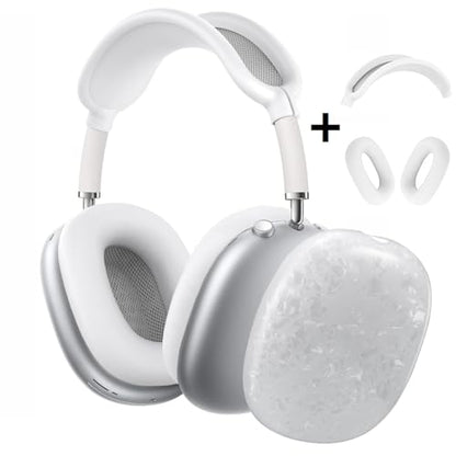 for Cute Glitter Airpods Max Case with Cleaner Kit, Anti-Scratch Shell Pattern Ear Pad Case Cover/Ear Cups Cover/Headband Cover for AirPods Max Cover Protective Skin Girl Women White - color: White